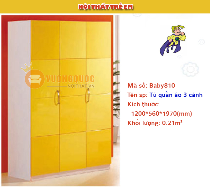 Tủ quần áo trẻ em màu vàng BABY 810Q