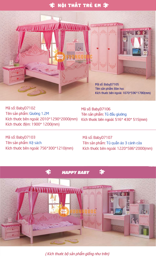 Tủ quần áo trẻ em sắc hồng BABY D7107