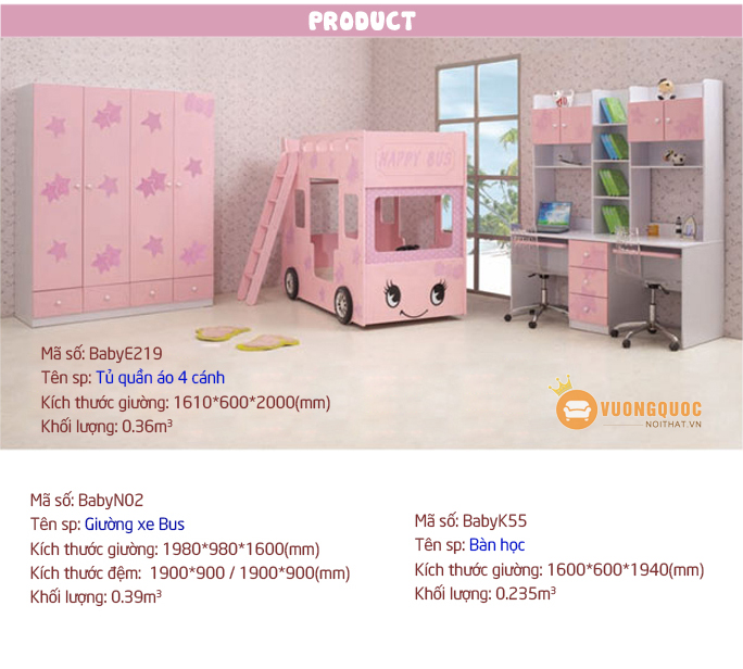 Tủ quần áo cho bé gái 4 cánh BABY E219