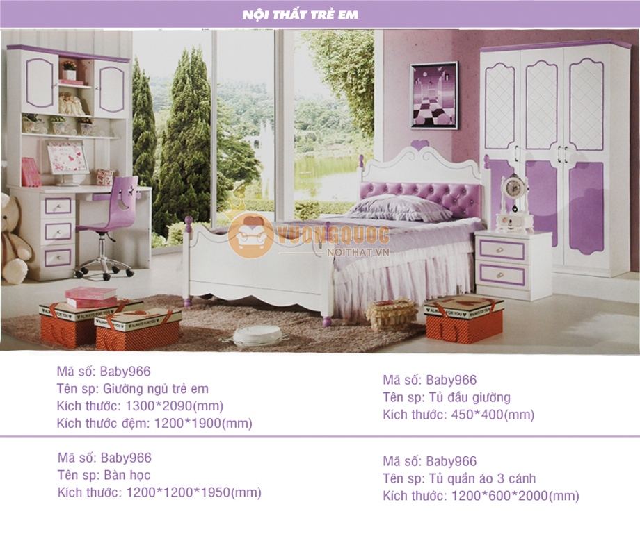 Tủ quần áo cho bé gái màu trắng tím BABY 966Q
