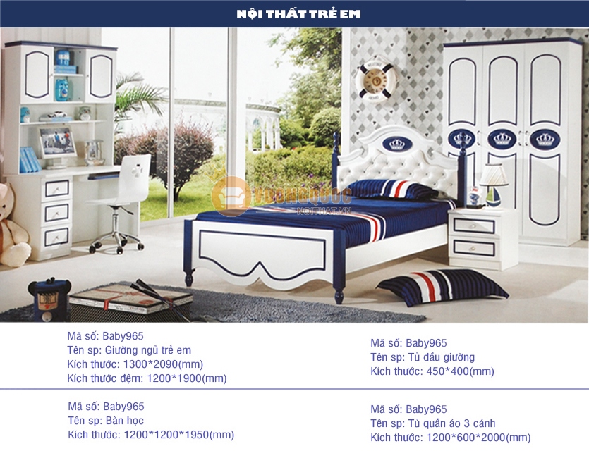 tủ quần áo trẻ em cao cấp màu xanh BABY 965Q