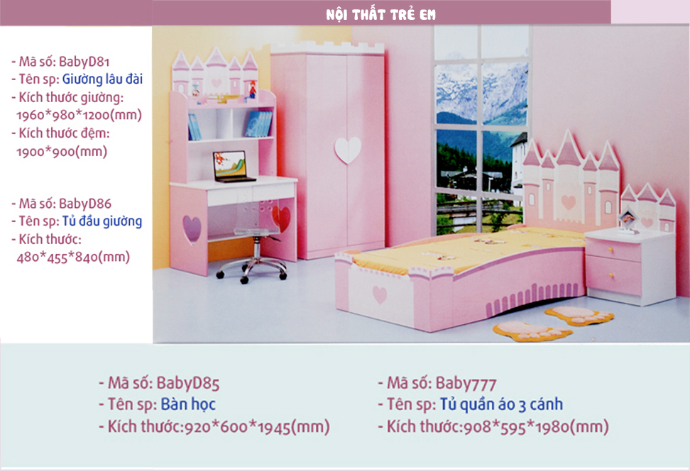 Tủ quần áo trẻ em màu hồng ngọt ngào BABY D81