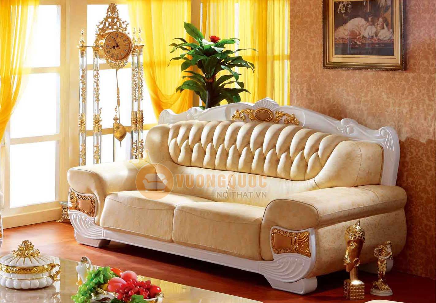 Bộ sofa da phòng khách cao cấp phong cách Châu Âu GDW303S-W385S-R306S