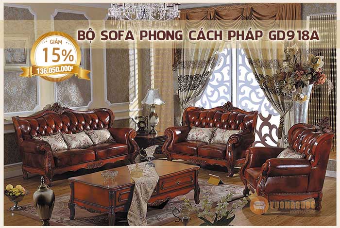 Bộ sofa phòng khách cao cấp với thiết kế cổ điển của Pháp