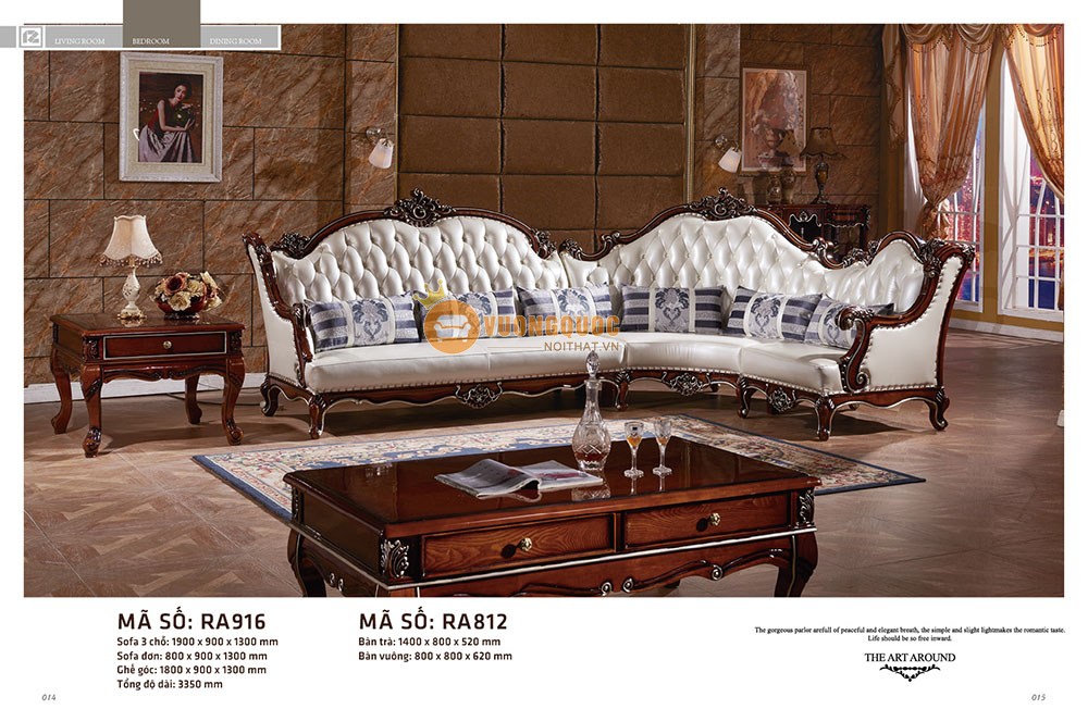 Bộ sofa góc phòng khách gỗ sồi OAK đẳng cấp RA916