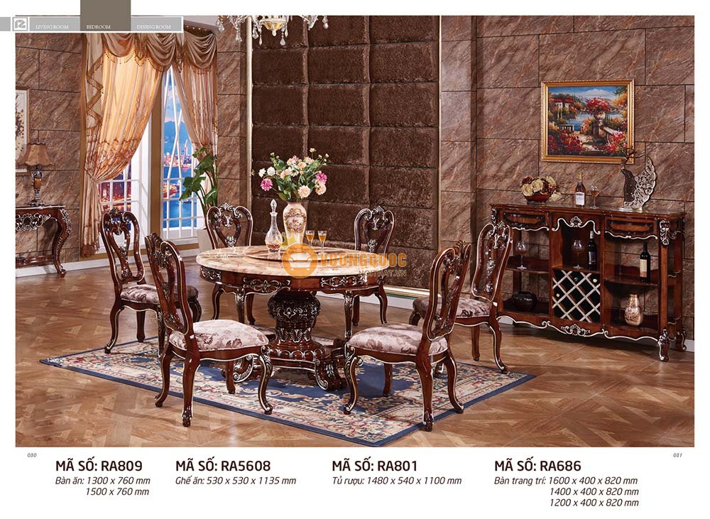 Bàn ăn tròn Gỗ sồi OAK tân cổ điển cao cấp Model RA809PA