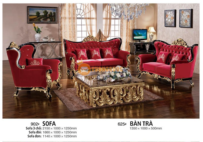 Bộ sofa nỉ màu đỏ thiết kế thời thượng RA902