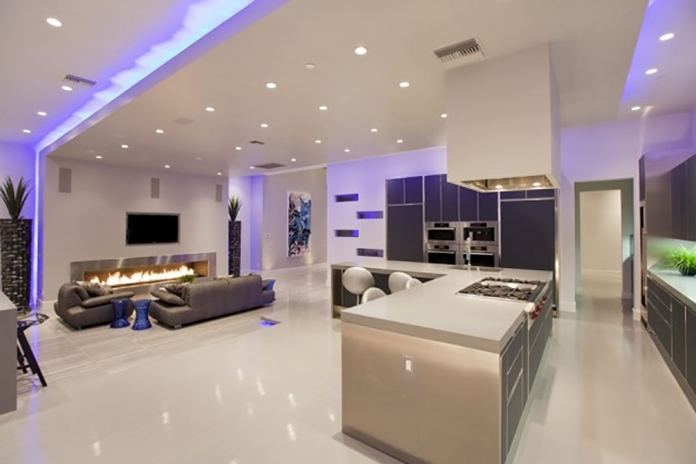 Đèn LED ốp trần cho phòng khách hiện đại: Sử dụng đèn LED ốp trần hiện đại trong phòng khách của bạn sẽ tạo ra khái niệm \