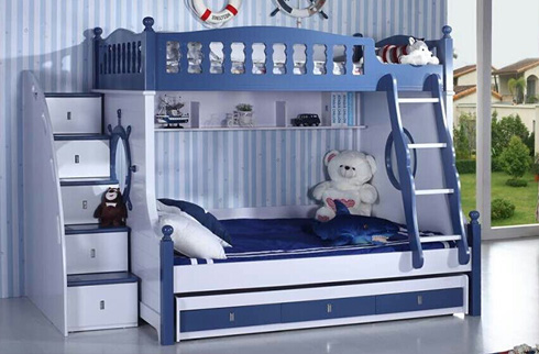 Giường tầng cho bé trai màu xanh dương Baby M611