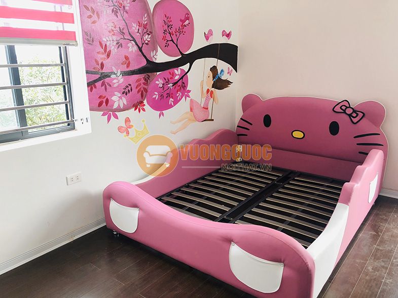 Giường bọc da cho bé -3hình hello kitty xinh xắn BABYL02