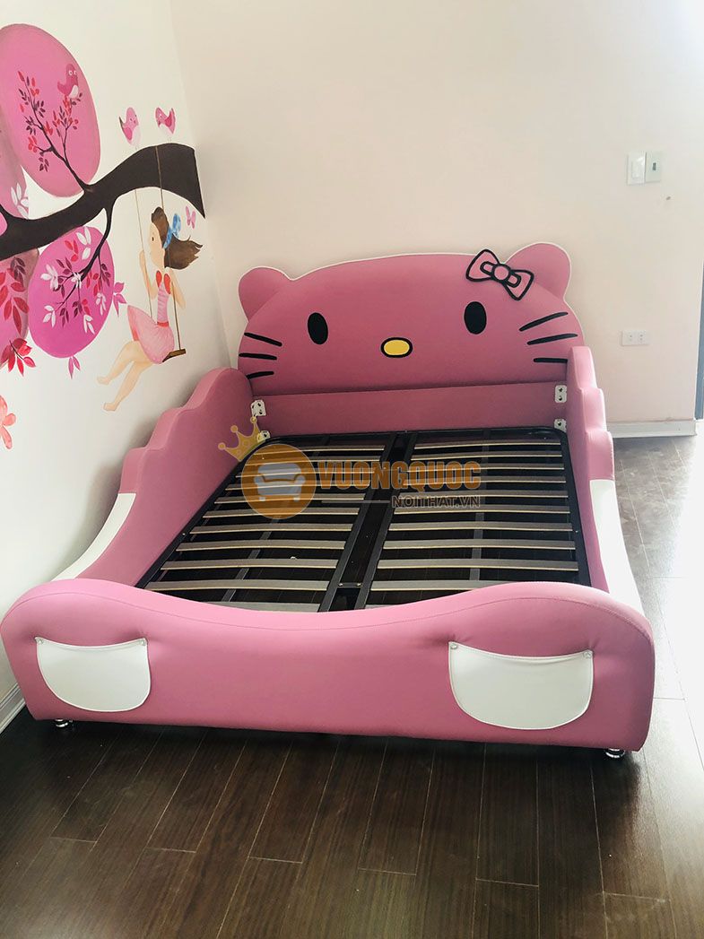 Giường bọc da cho bé gái hình hello kitty xinh xắn BABYL02-2