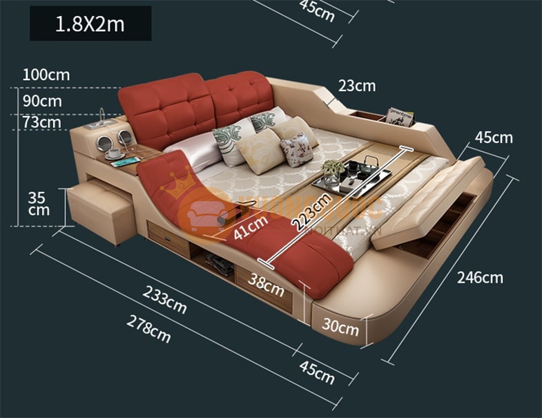 Giường ngủ đa năng tiện ích cao cấp YFC822 kích thước 1.8m