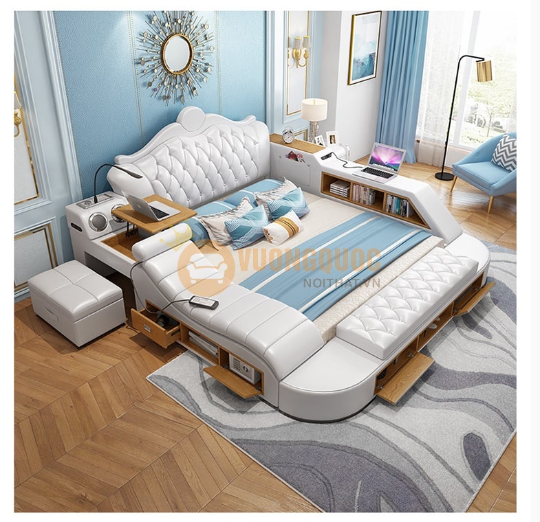 Giường ngủ đa năng cao cấp YFCR98 màu trắng