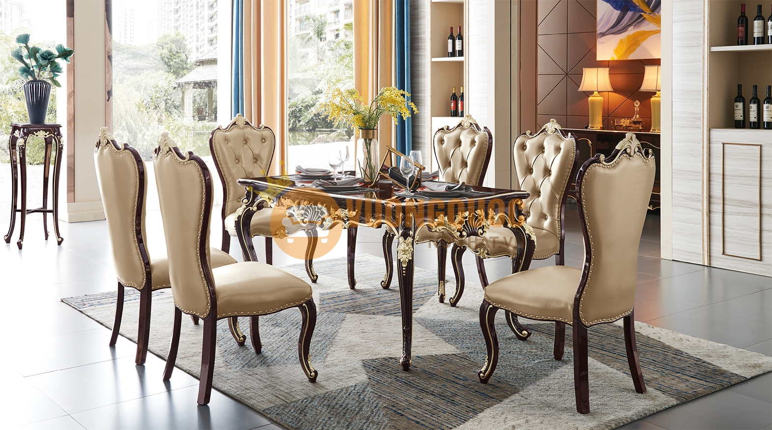 Bộ bàn ghế phòng ăn sang trọng thanh lịch JVN637ABA bộ bàn ghế