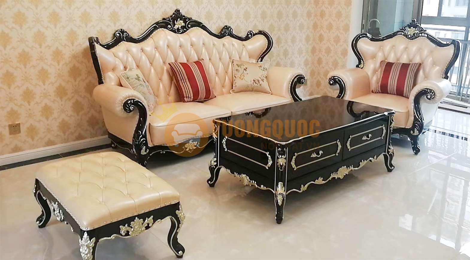 Bộ sofa phòng khách tân cổ điển cao cấp JVN6901AS thực tế