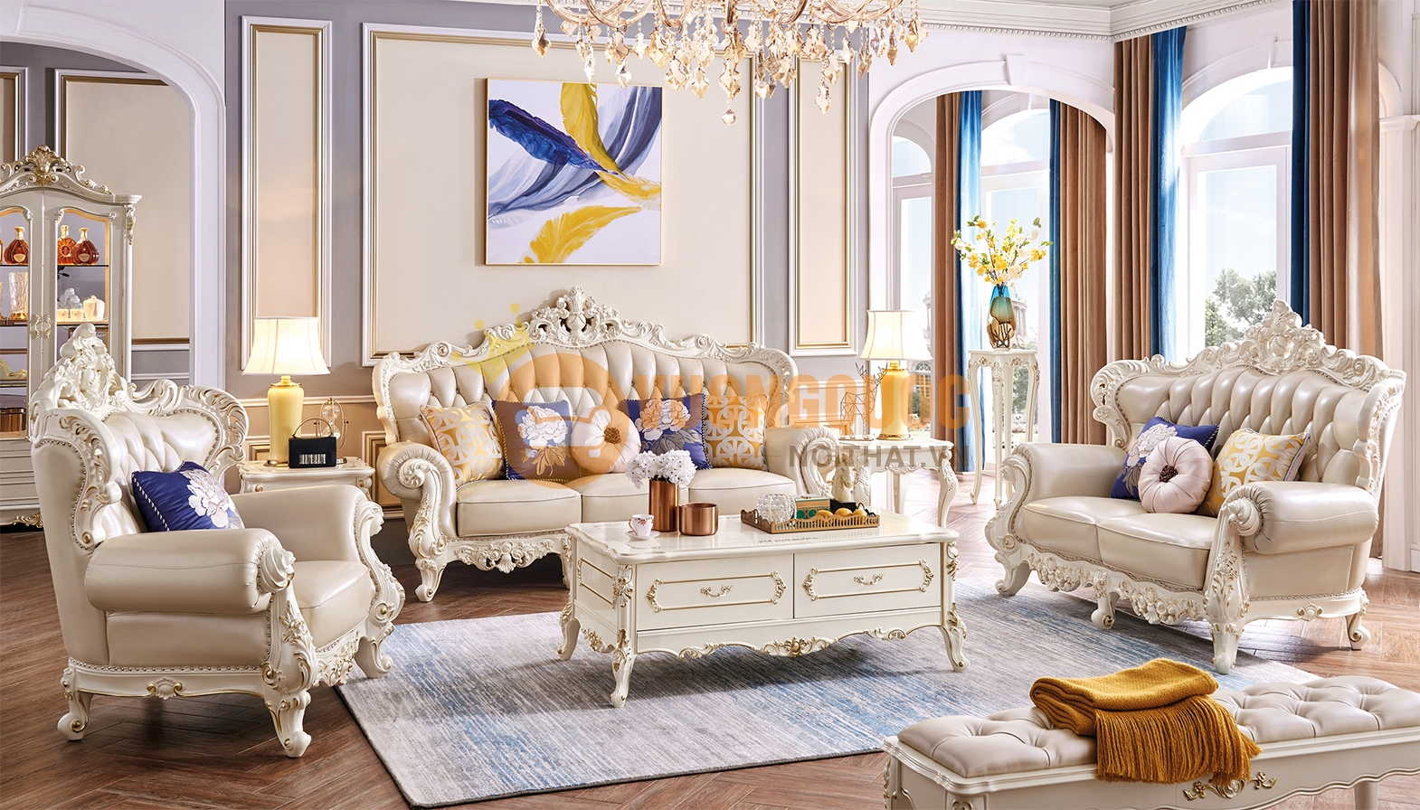 Bộ sofa phòng khách cổ điển màu sắc trang nhã JVN6903S