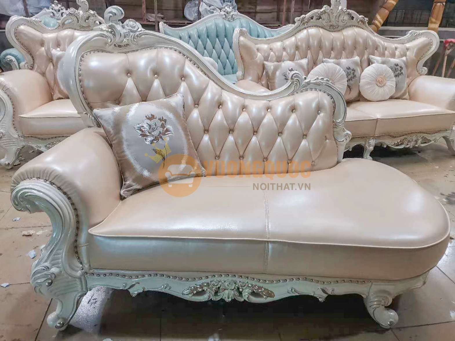 Bộ sofa phòng khách phong cách tân cổ điển JVN6902S thực tế