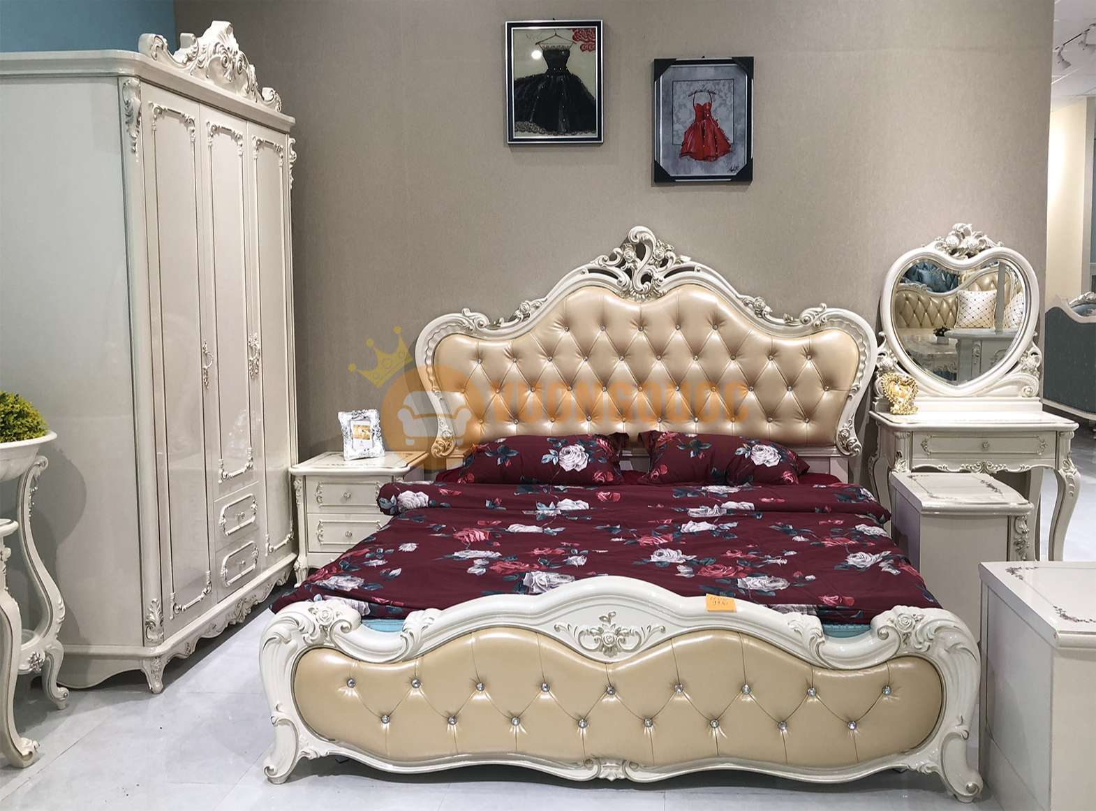 Giường ngủ tân cổ điển cao cấp hoa văn tinh tế JVN616G thực tế