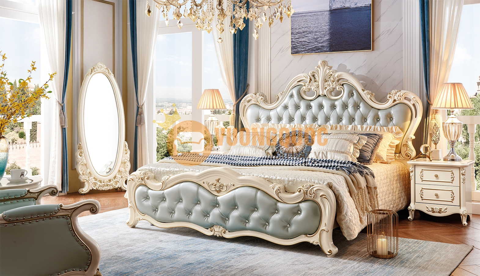 Giường ngủ tân cổ điển kiểu dáng quý tộc JVN618G cao cấp