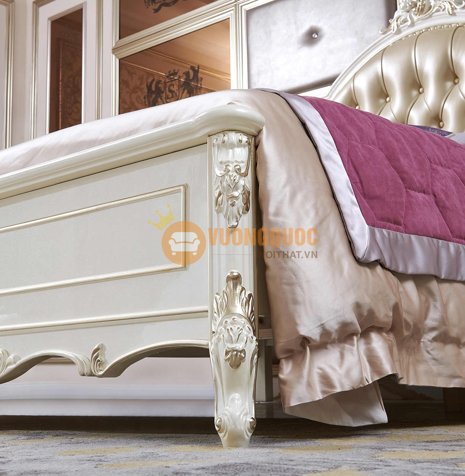 Giường ngủ tân cổ điển gỗ sồi cao cấp JVN8616AG chân giường sang trọng
