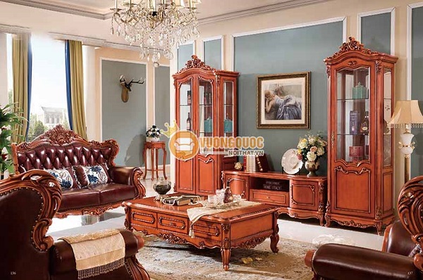 Trọn bộ nội thất phòng khách cổ điển màu nâu gỗ tự nhiên