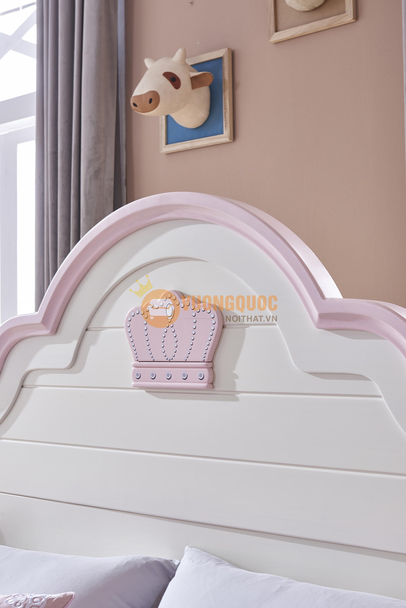 Giường ngủ hiện đại dành cho nàng công chúa nhỏ HPF621G thiết kế đầu giường bo tròn