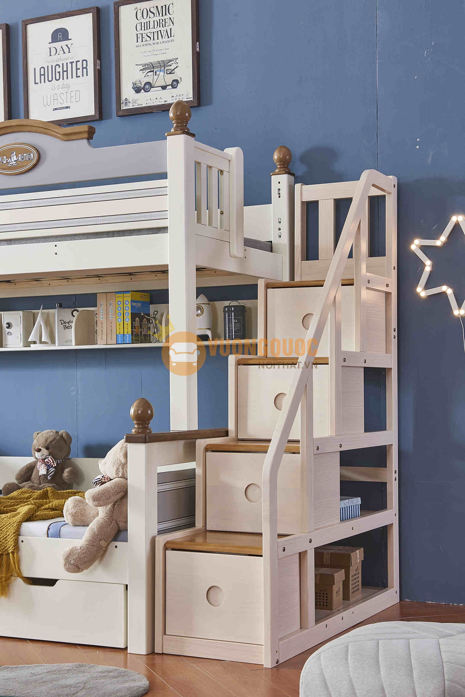 Giường tầng trẻ em hiện đại nhập khẩu HPF6616 phần tủ thang trèo