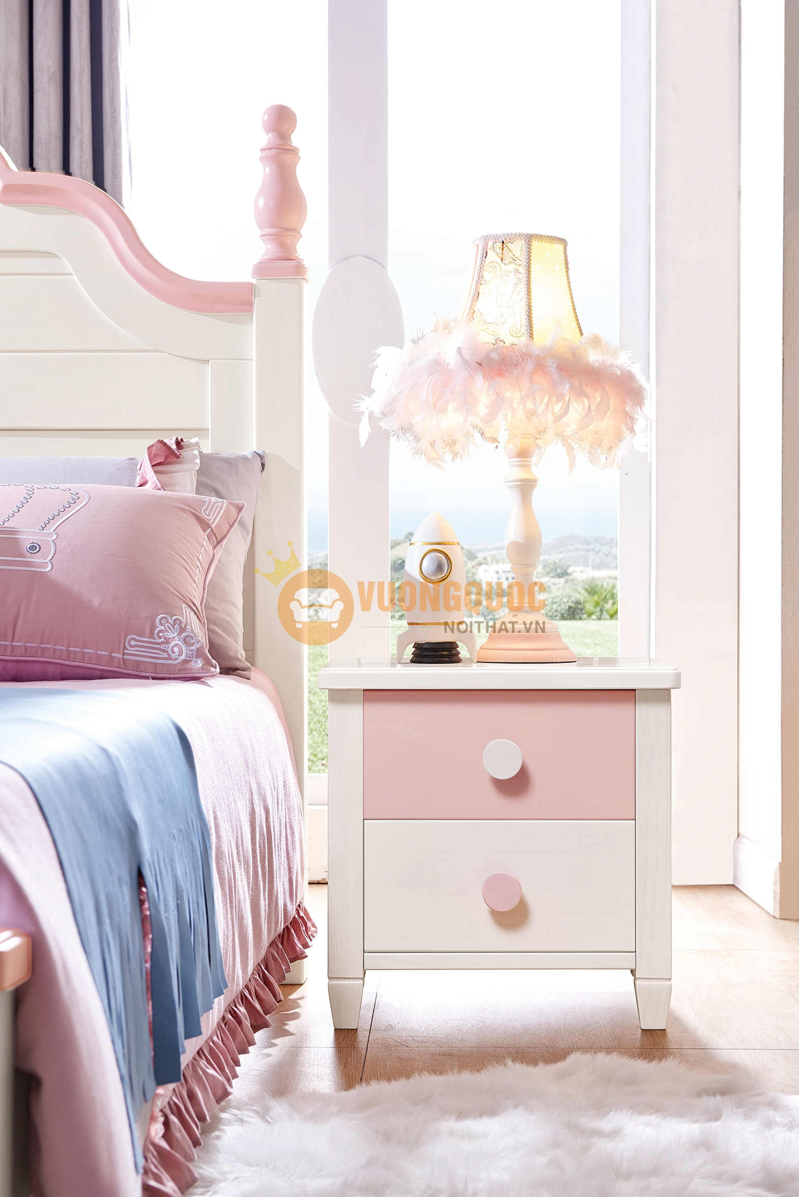 Bộ phòng ngủ màu trắng hồng cho nàng công chúa nhỏ HPF621 tab