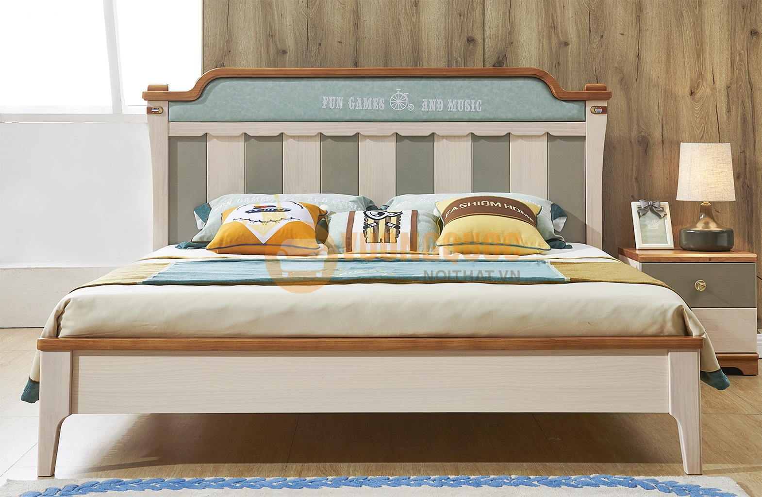 Bộ phòng ngủ cho bé thiết kế đơn giản hiện đại JVNA608 giường ngủ