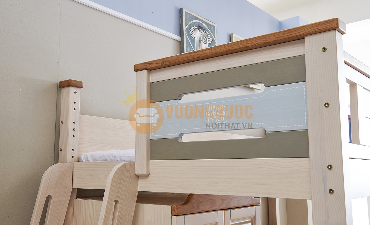 Bộ giường tầng trẻ em hiện đại JVNA661 phần bên hông giường