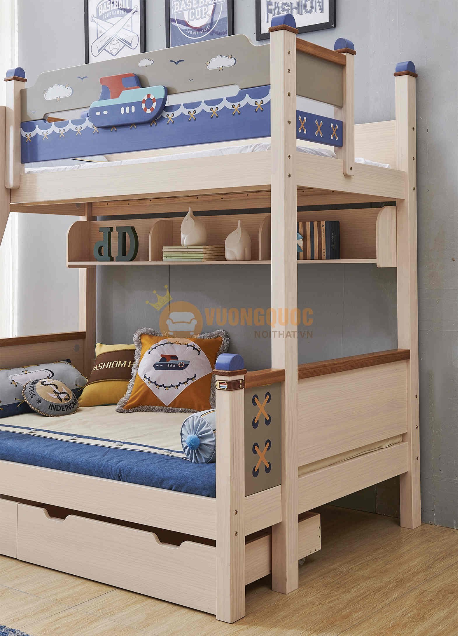 Giường tầng trẻ em cao cấp nhập khẩu JVNA668 không kèm tủ thang