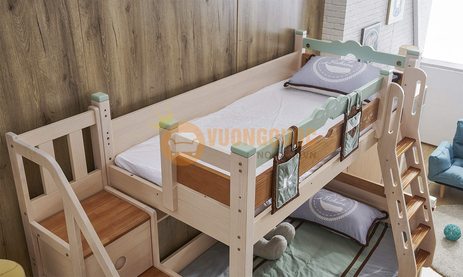 Giường tầng trẻ em hiện đại JVNA663 phần giường tầng hai