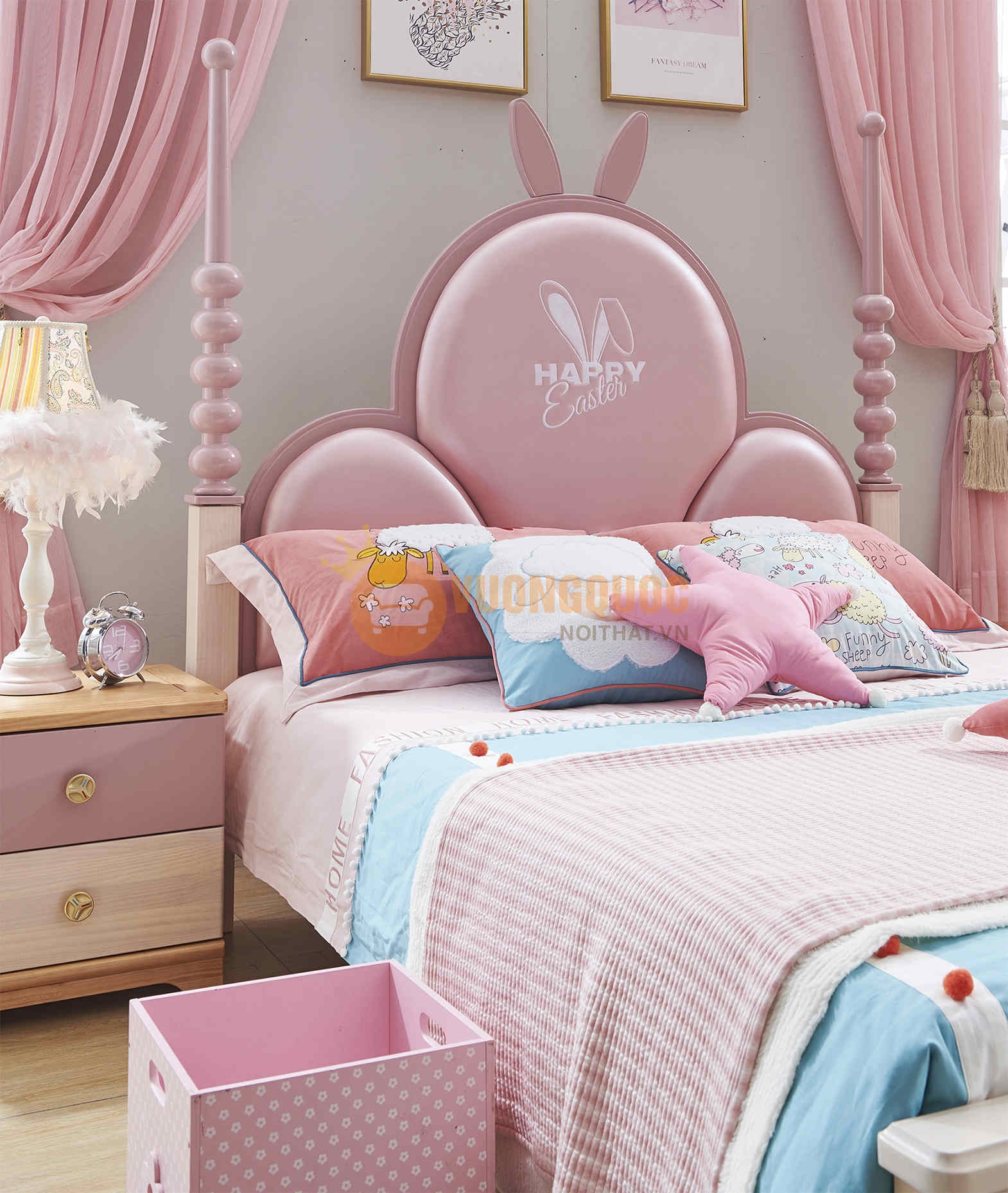 Giường ngủ cho bé gái xinh xắn dễ thương JVNA613G phần đầu giường
