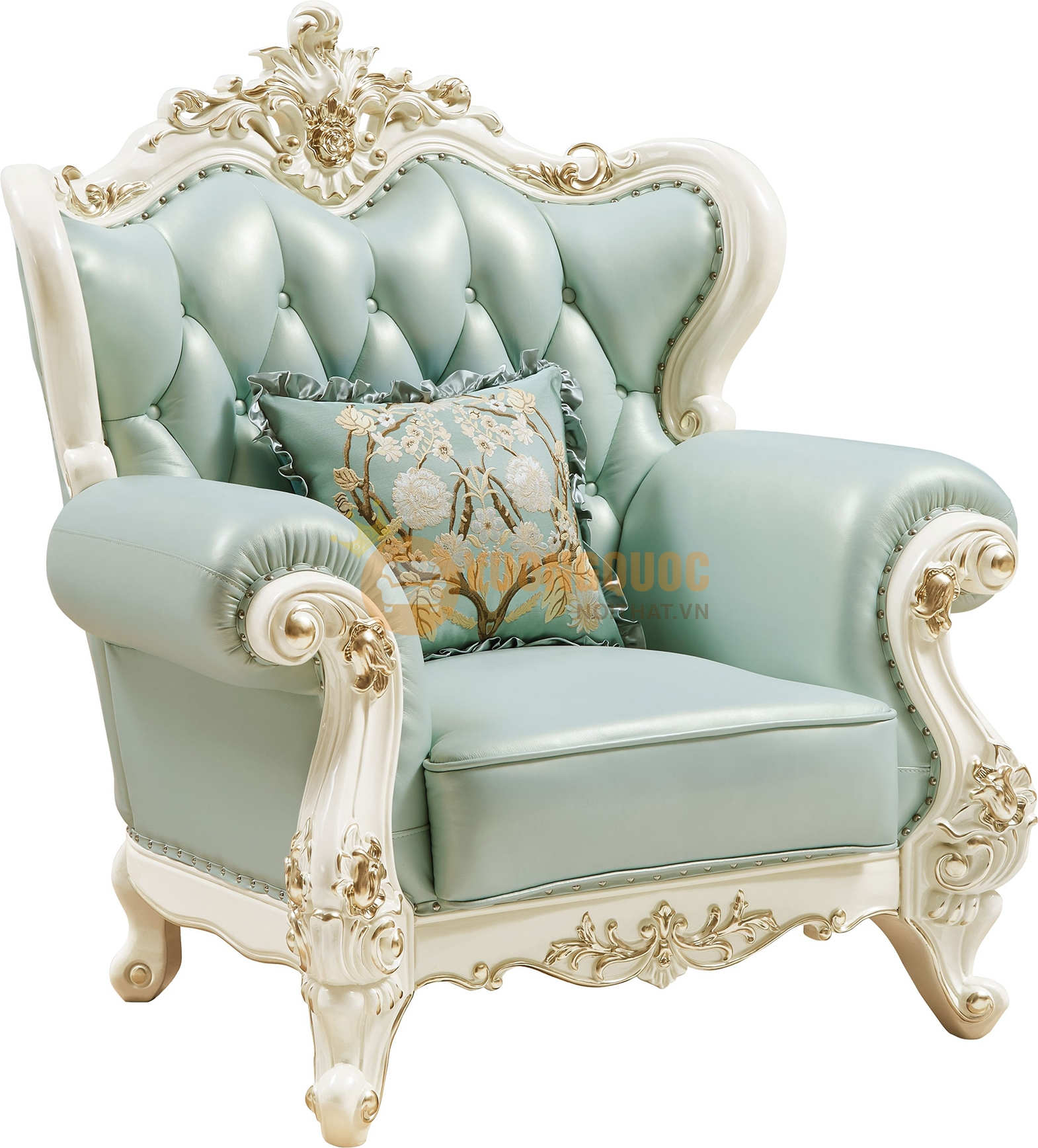 Bộ sofa phòng khách tân cổ điển màu xanh ngọc FLDA15 sofa đơn
