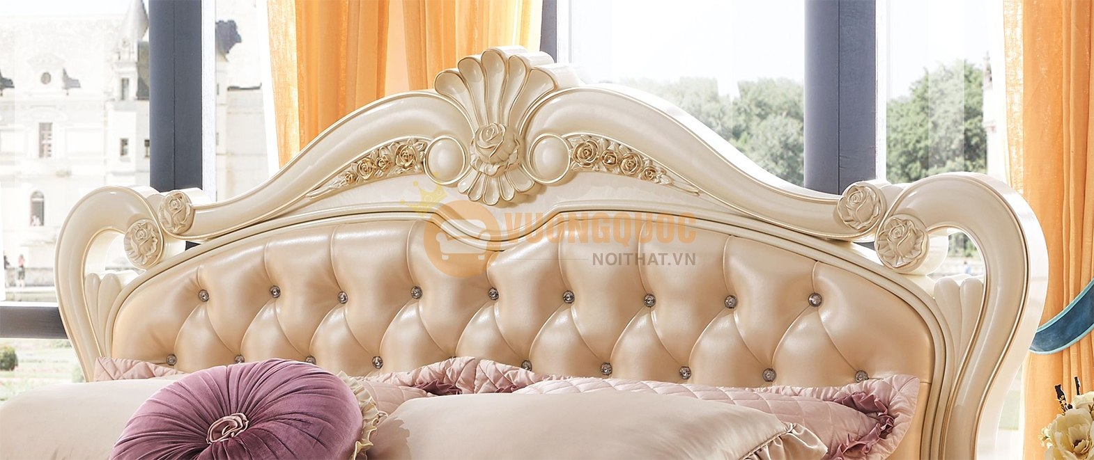 Giường ngủ tân cổ điển sang trọng cao cấp FDLB03G họa tiết đầu giường