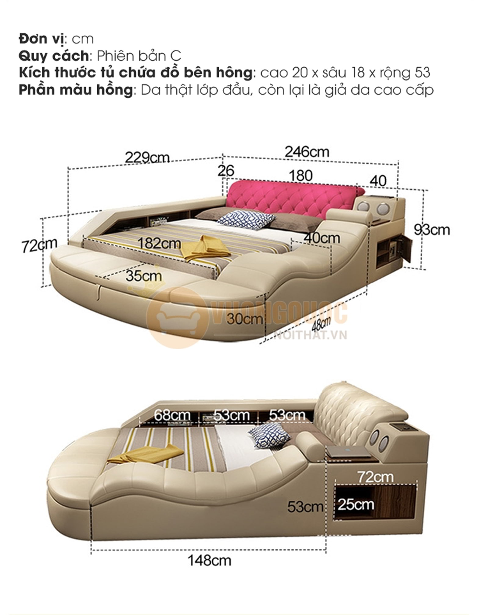 Giường ngủ đa năng hiện đại thông minh YFC042 kích thước phiên bản C