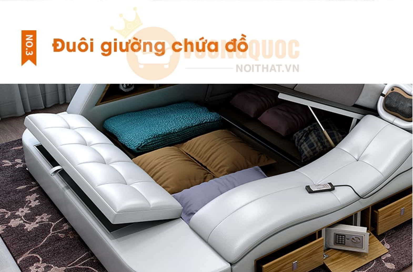 Giường ngủ đa năng nhập khẩu hiện đại YFCP30 đuôi giường chứa đồ
