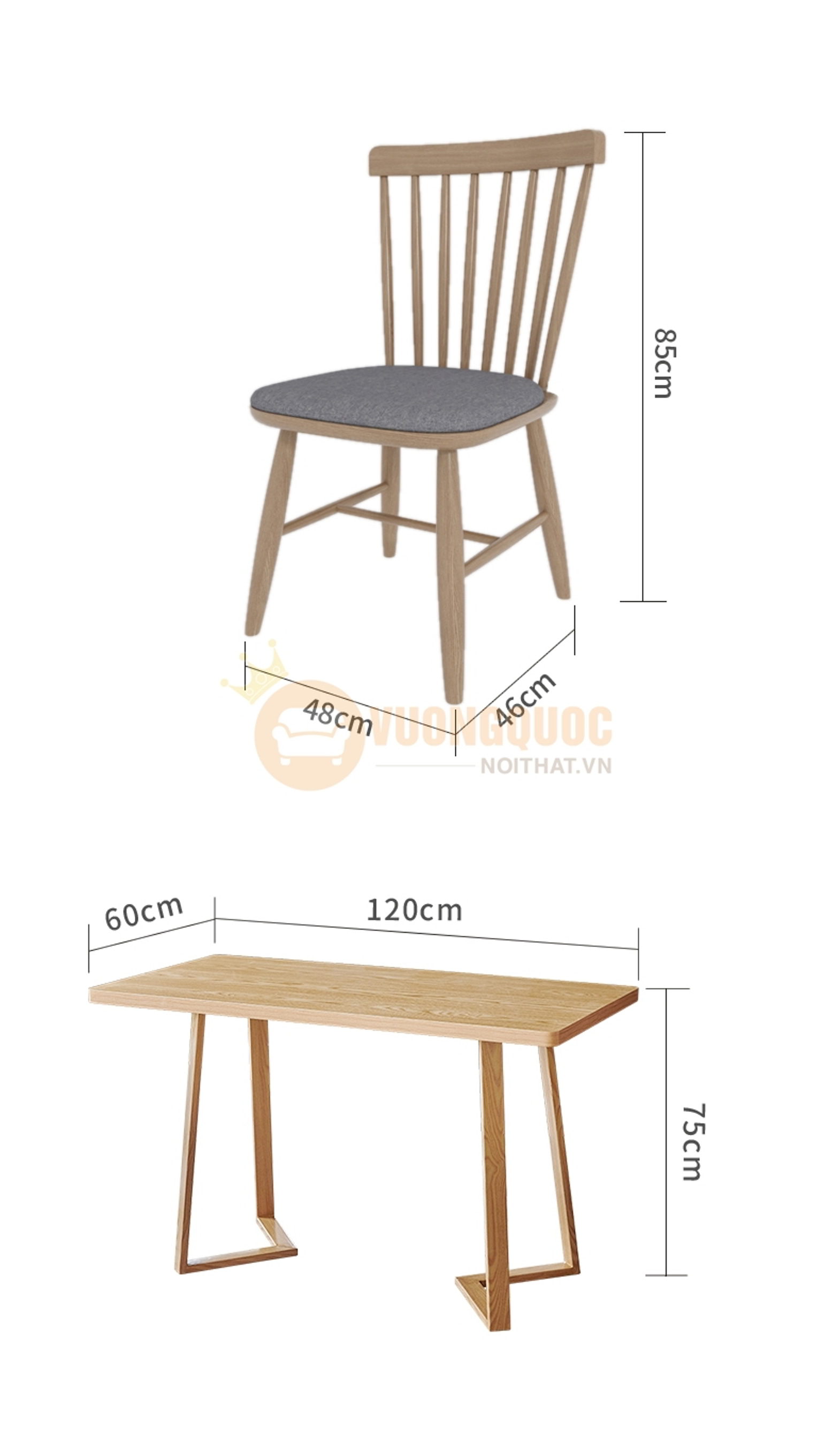 Bộ bàn ghế nhà hàng trang nhã hiện đại HOY7005 kích thước ghế và bàn dài