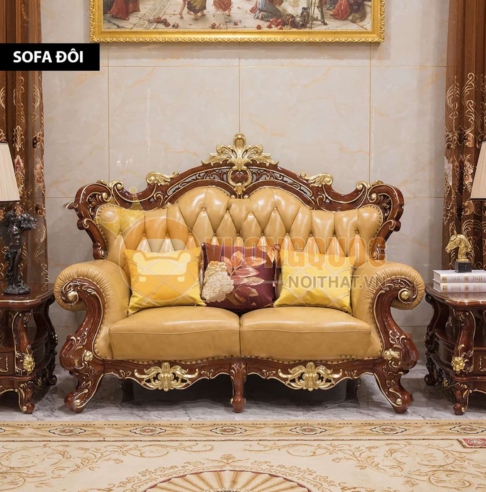 Bộ sofa phòng khách tân cổ điển quý phái GD952S sofa đôi