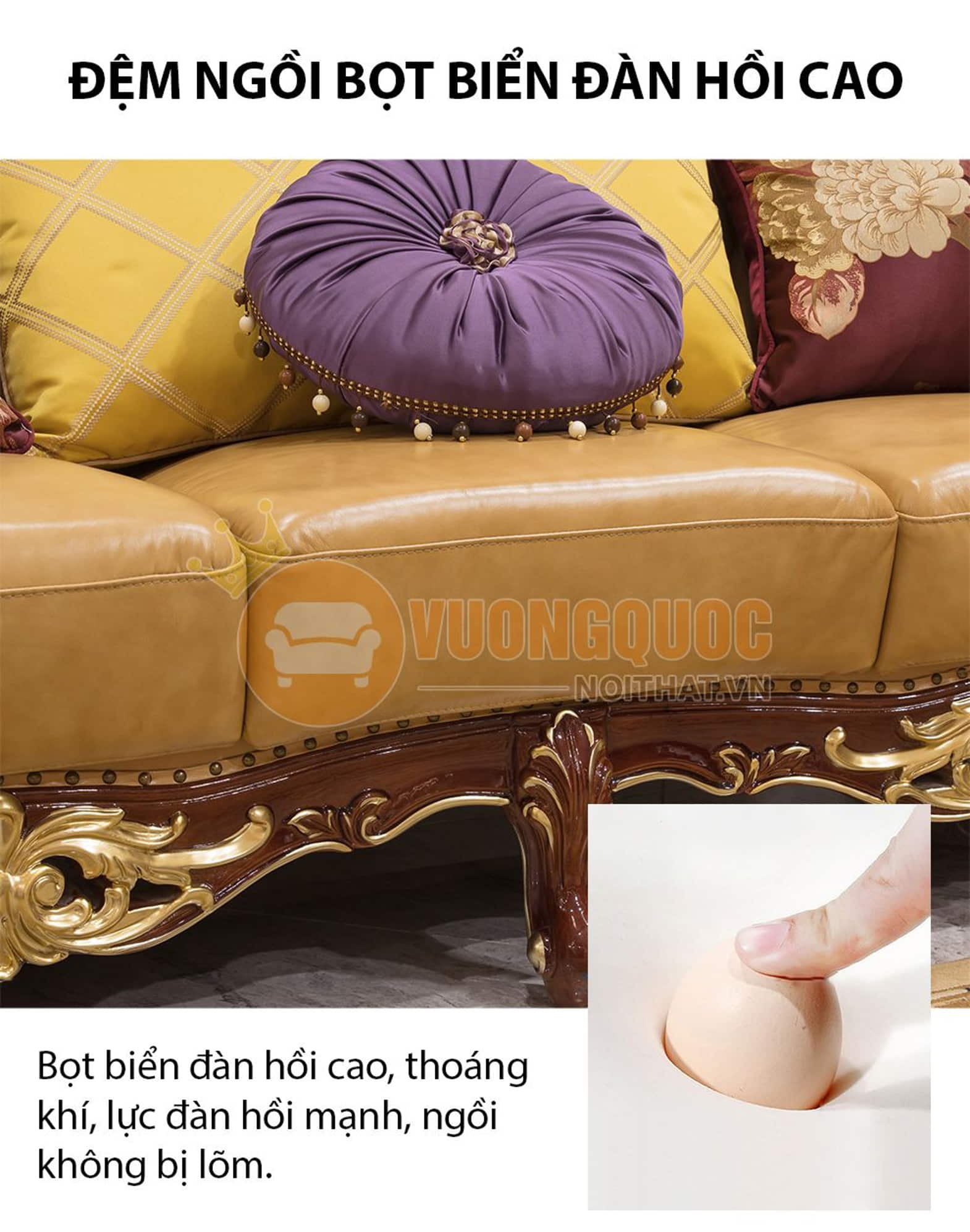 Bộ sofa phòng khách tân cổ điển quý phái GD952S phần đệm ngồi