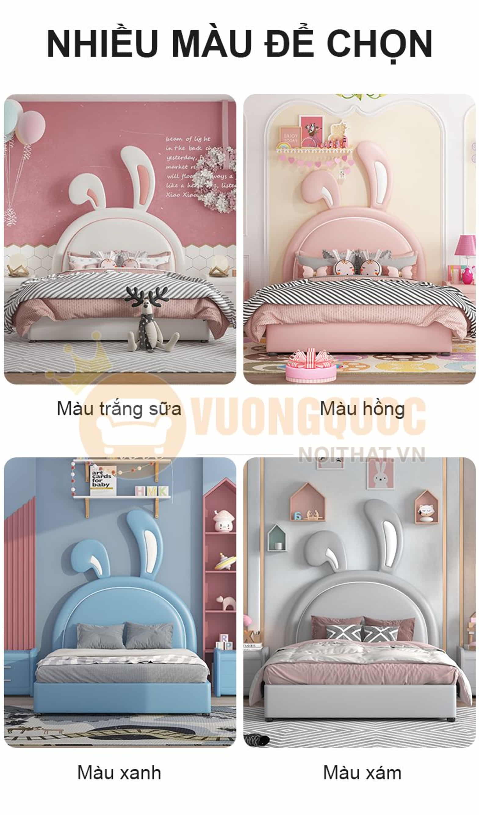 Giường ngủ cho bé gái đầu giường tai thỏ xinh xắn FDCA01 đa dạng màu sắc