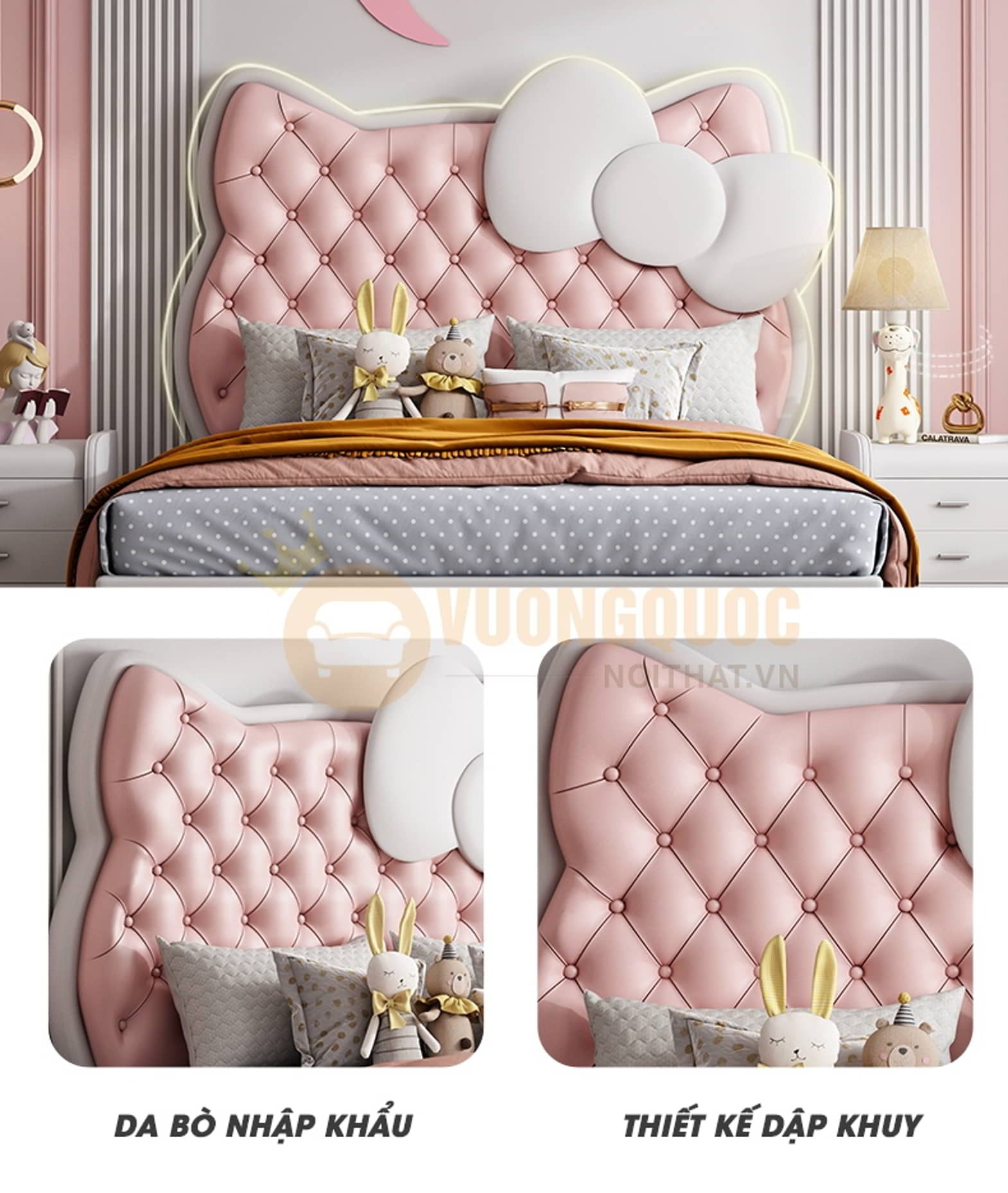 Giường ngủ bé gái hình hello kitty dễ thương FDCB06 phần đầu giường