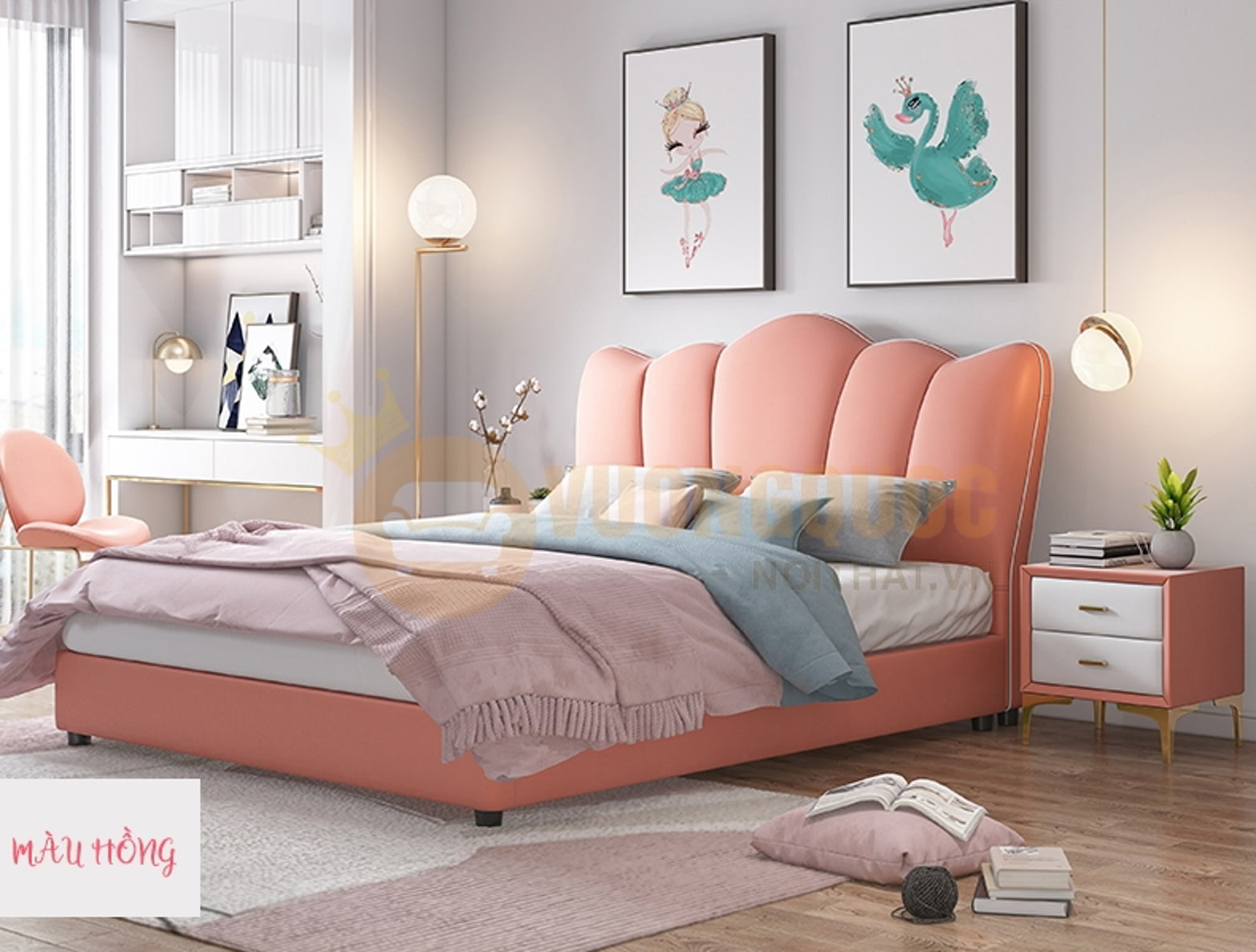 Giường ngủ cho bé thiết kế hiện đại FDCD07 màu hồng