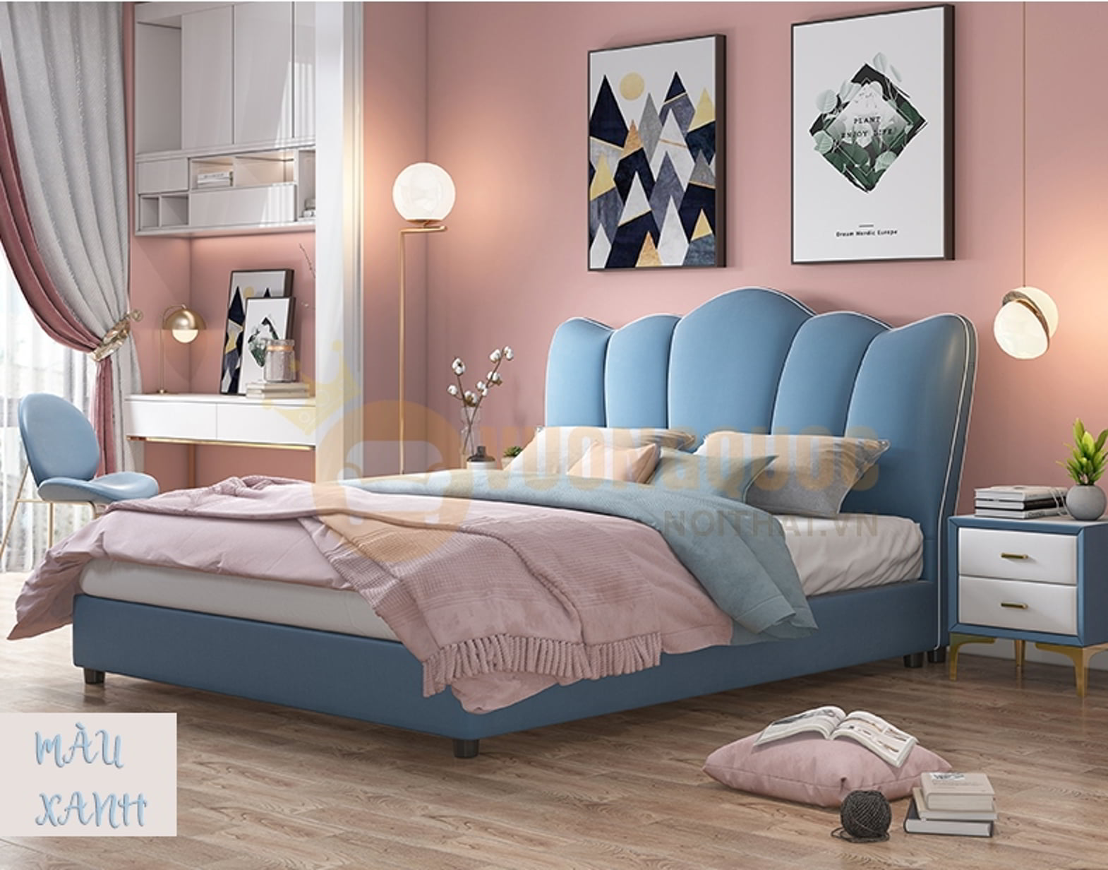 Giường ngủ cho bé thiết kế hiện đại FDCD07 màu xanh