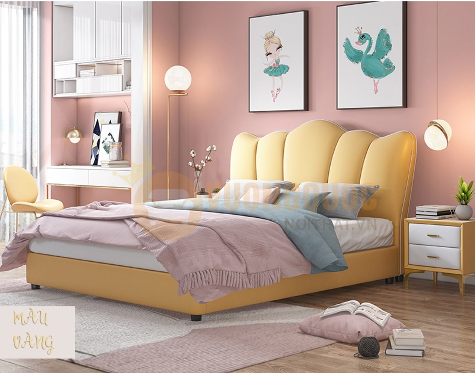 Giường ngủ cho bé thiết kế hiện đại FDCD07 màu vàng