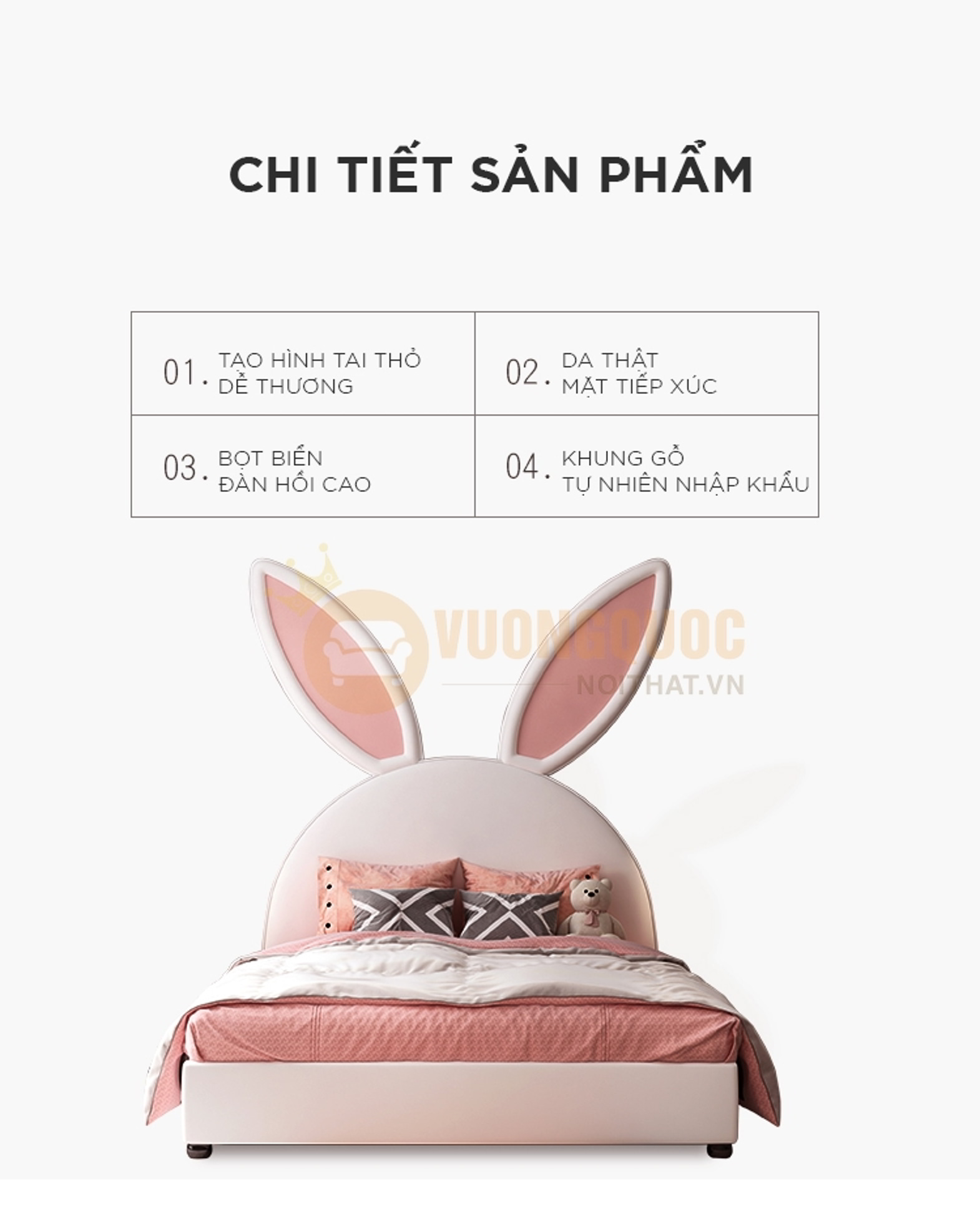 Giường ngủ cho bé gái hình tai thỏ đáng yêu FDCB67 chi tiết sản phẩm