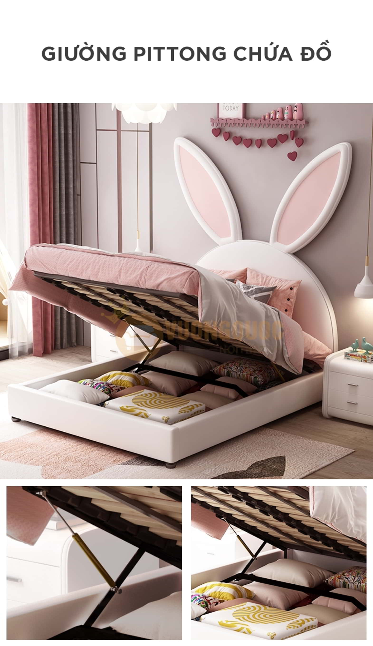 Giường ngủ cho bé gái hình tai thỏ đáng yêu FDCB67 giường pittong