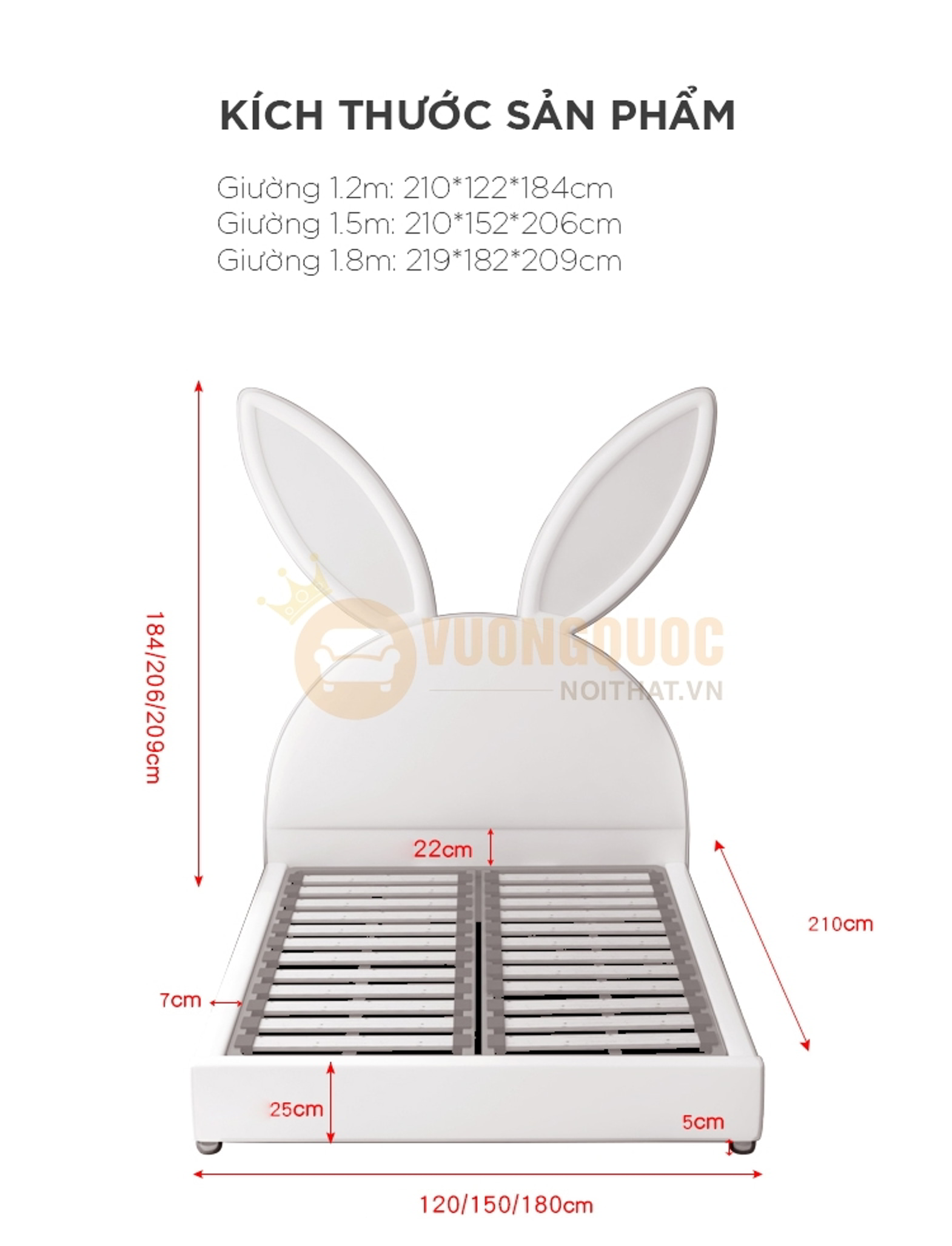 Giường ngủ cho bé gái hình tai thỏ đáng yêu FDCB67 kích thước