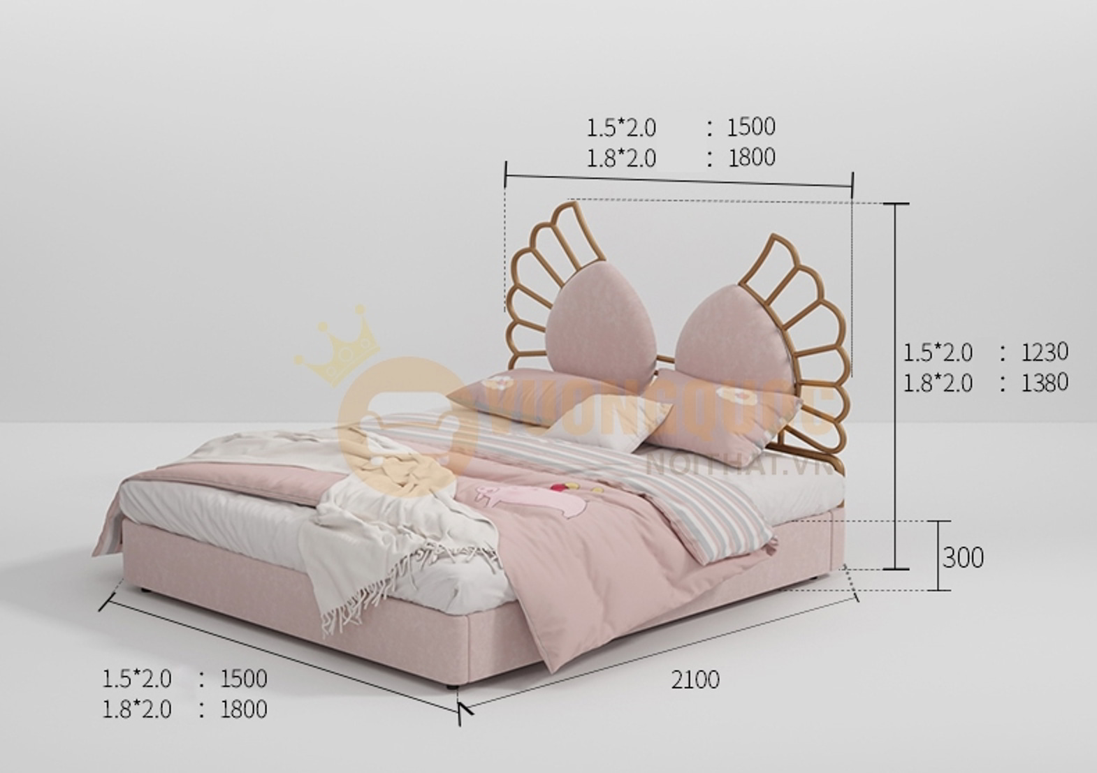 Giường ngủ công chúa hình đôi cánh thiên thần FDCD12 kích thước