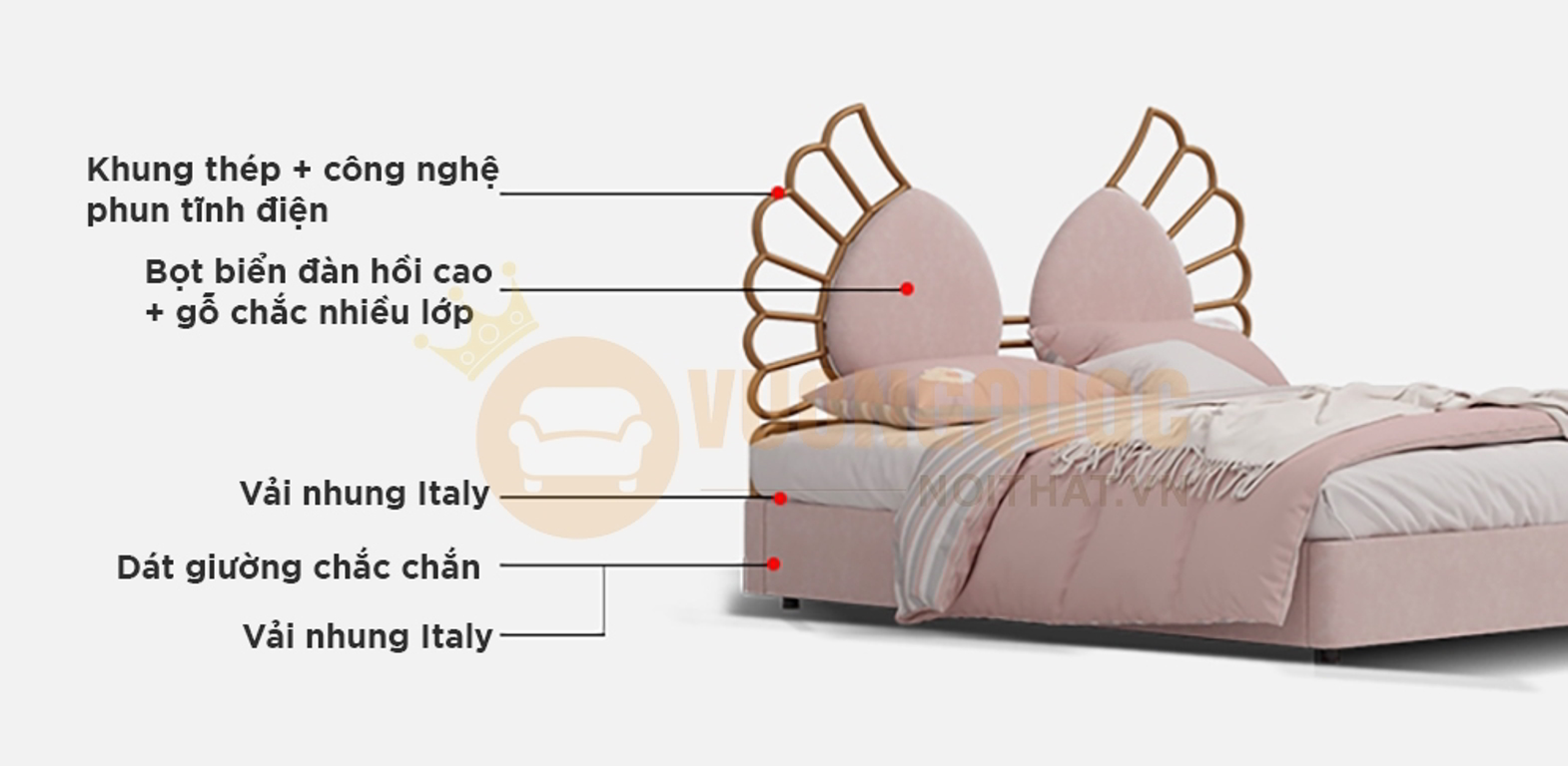 Giường ngủ công chúa hình đôi cánh thiên thần FDCD12 đặc điểm sản phẩm